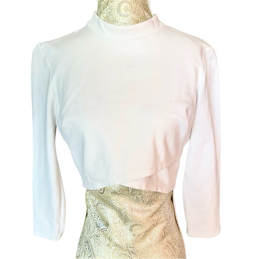 Sexy Stretch Bebe Elegant White Asymmetrical Crop Top Vintage Casual Size Medium